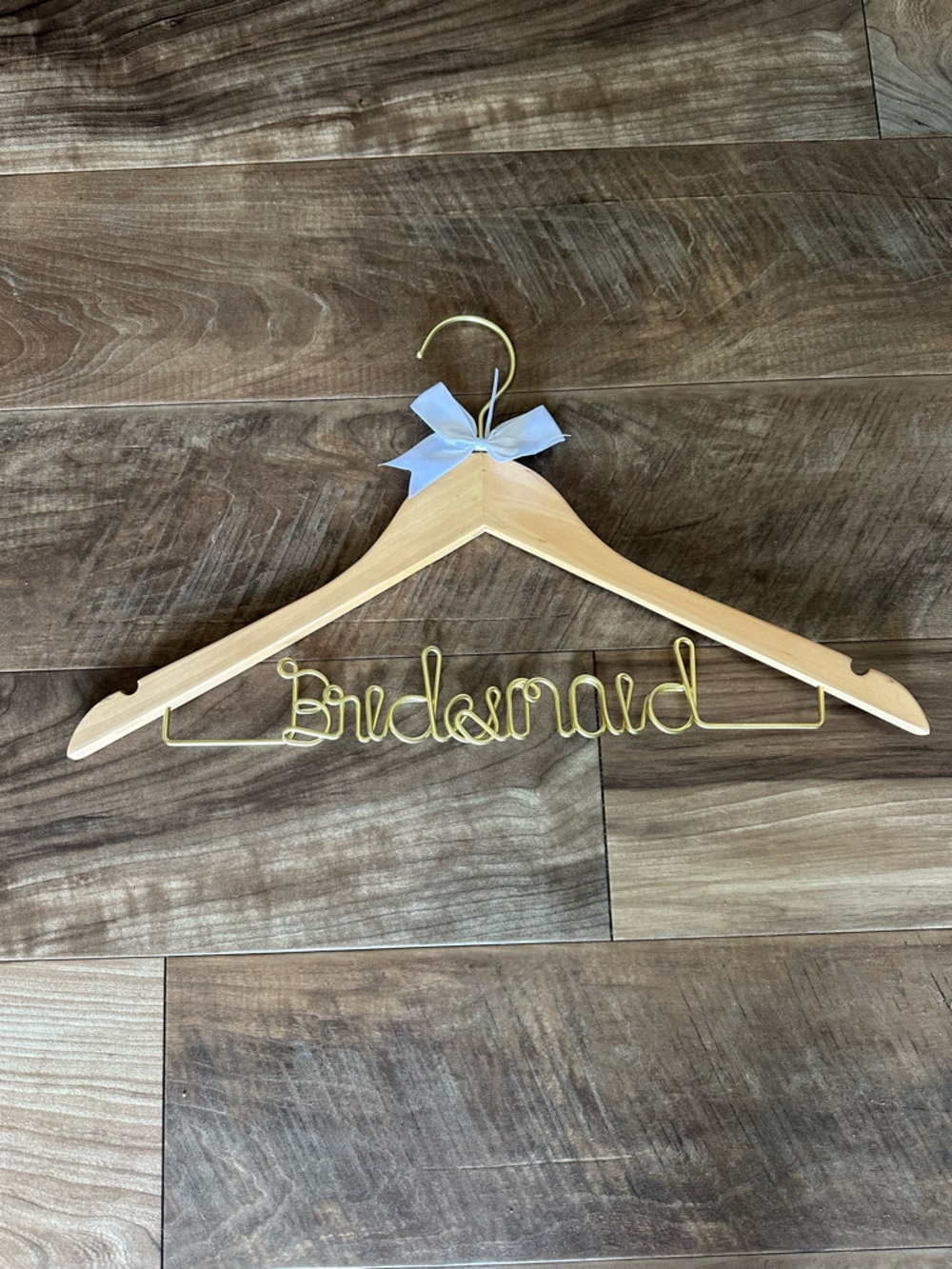 Bridesmaid Wooden Hanger with Gold Wire Script